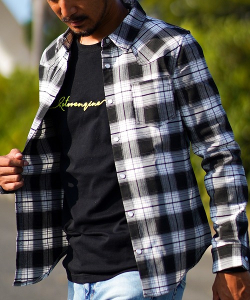 adamsJUGGLER(アダムスジャグラー)の「ヴェアリアスチェックロングシャツ(シャツ/ブラウス・メンズ・ブラック/ベージュ・L/XL/M/S)」の1枚目の写真
