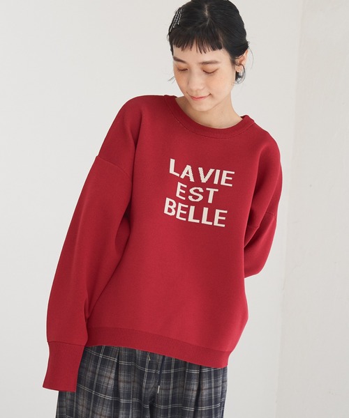 LBC(エルビーシー)の「ジャカードロゴニット(ニット/セーター・レディース・バーガンディー/ダークネイビー・M)」の2枚目の写真