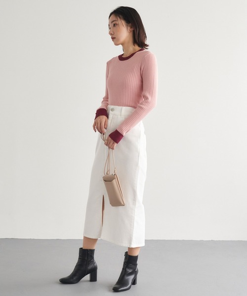 Chaco closet（チャコ クローゼット）の「バイカラーコンパクトリブニット（ニット/セーター・レディース・ベージュ/ライム/グリーン/ピンク/アイボリー/ブラック・FREE）」の19枚目の写真