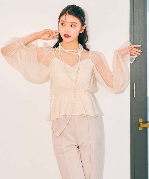  PARTY プリーツスリーブペプラムチュールブラウス ❤︎ ROYAL PARTY（ロイヤルパーティー）の「プリーツスリーブ