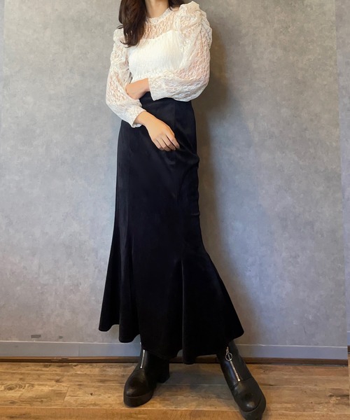 junoah（ジュノア）の「ベロアマーメイドスカート（スカート・レディース・モカ/ライトベージュ/ピンク系その他/ブラック・MEDIUM/LARGE/X-LARGE）」の11枚目の写真