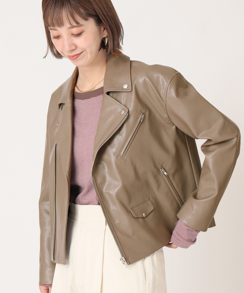 B.C STOCK（ベーセーストック）の「ビーガンレザーWライダース（ライダースジャケット・レディース・ブラック/ベージュ・FREE）」の3枚目の写真