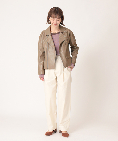 B.C STOCK（ベーセーストック）の「ビーガンレザーWライダース（ライダースジャケット・レディース・ブラック/ベージュ・FREE）」の15枚目の写真