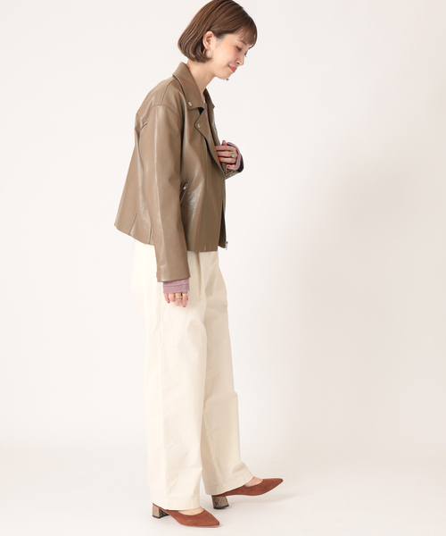 B.C STOCK（ベーセーストック）の「ビーガンレザーWライダース（ライダースジャケット・レディース・ブラック/ベージュ・FREE）」の8枚目の写真