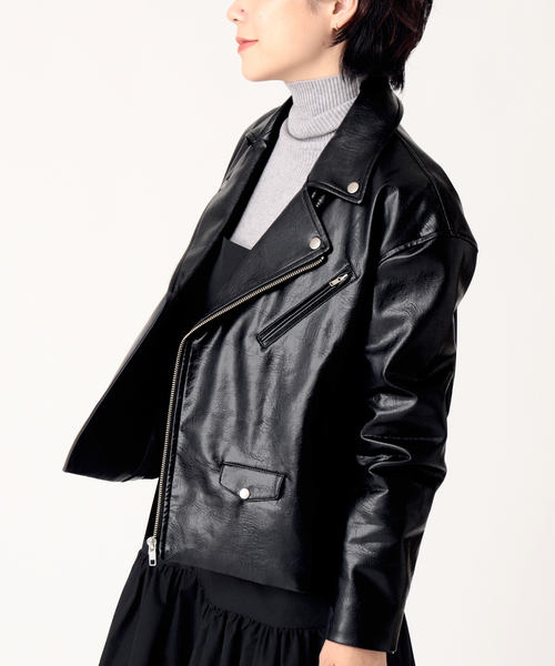B.C STOCK（ベーセーストック）の「ビーガンレザーWライダース（ライダースジャケット・レディース・ブラック/ベージュ・FREE）」の12枚目の写真