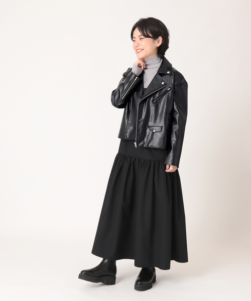 B.C STOCK（ベーセーストック）の「ビーガンレザーWライダース（ライダースジャケット・レディース・ブラック/ベージュ・FREE）」の19枚目の写真