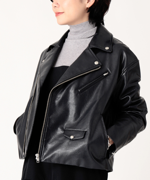 B.C STOCK（ベーセーストック）の「ビーガンレザーWライダース（ライダースジャケット・レディース・ブラック/ベージュ・FREE）」の4枚目の写真
