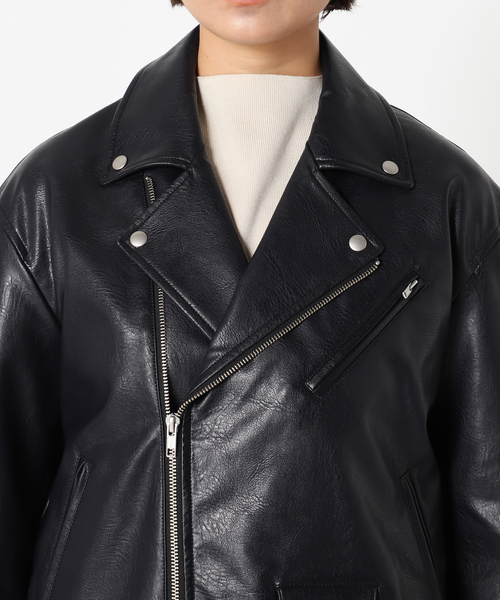 B.C STOCK（ベーセーストック）の「ビーガンレザーWライダース（ライダースジャケット・レディース・ブラック/ベージュ・FREE）」の20枚目の写真