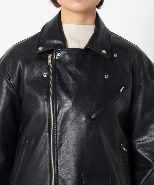 B.C STOCK（ベーセーストック）の「ビーガンレザーWライダース（ライダースジャケット・レディース・ブラック/ベージュ・FREE）」の21枚目の写真