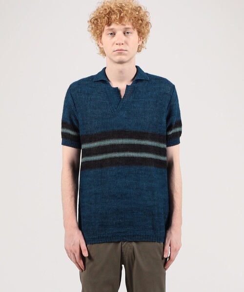 TOMORROWLAND (トゥモローランド)の「knit brary ボーダー スキッパーポロ(ニット/セーター・メンズ・ブラック系その他/イエロー系その他2・L/M)」の5枚目の写真