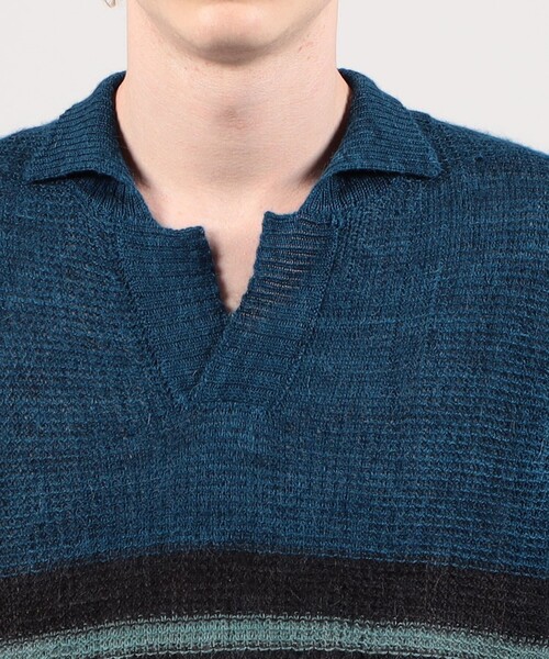 TOMORROWLAND (トゥモローランド)の「knit brary ボーダー スキッパーポロ(ニット/セーター・メンズ・ブラック系その他/イエロー系その他2・L/M)」の8枚目の写真