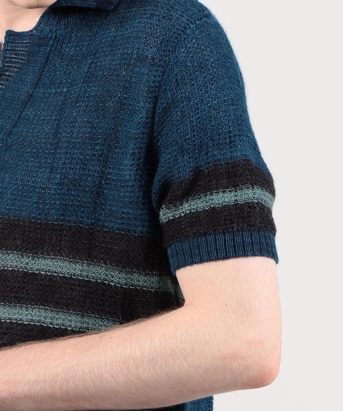 TOMORROWLAND (トゥモローランド)の「knit brary ボーダー スキッパーポロ(ニット/セーター・メンズ・ブラック系その他/イエロー系その他2・L/M)」の9枚目の写真