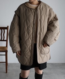 r. | 《4WAY》　タフタ×ボア キルティング ショートコート(ノーカラーコート)