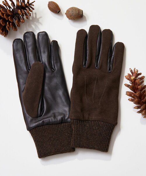 tk.TAKEO KIKUCHI（ティーケータケオキクチ）の「◆【スマホ対応】スエード×リブグローブ（手袋・メンズ・ブラック/ネイビー/ダークブラウン・00）」の2枚目の写真