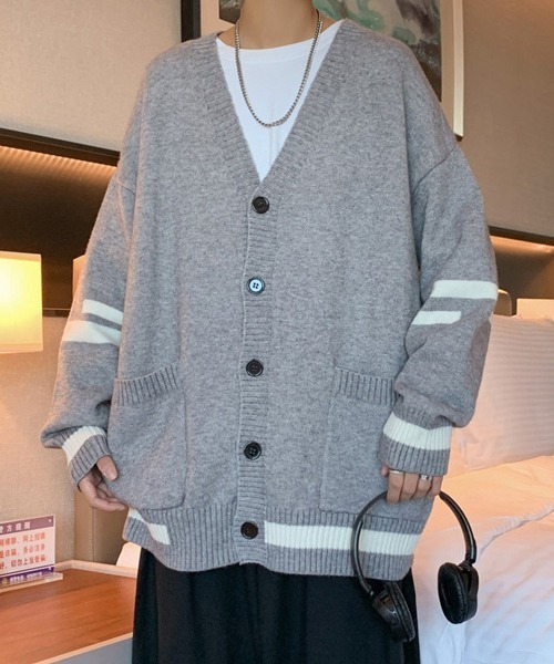 NOWLE（ノウル）の「【NOWLE】ライン柄 ポケット カーディガン（カーディガン/ボレロ・メンズ・グレー/ブラック・MEDIUM/LARGE/X-LARGE/XX-LARGE）」の3枚目の写真