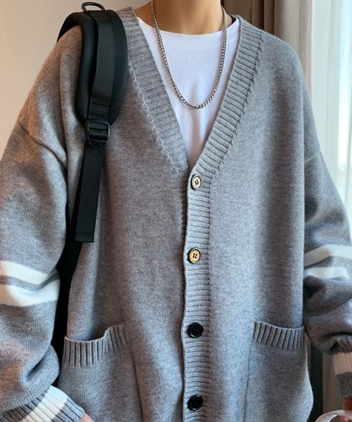 NOWLE（ノウル）の「【NOWLE】ライン柄 ポケット カーディガン（カーディガン/ボレロ・メンズ・グレー/ブラック・MEDIUM/LARGE/X-LARGE/XX-LARGE）」の8枚目の写真