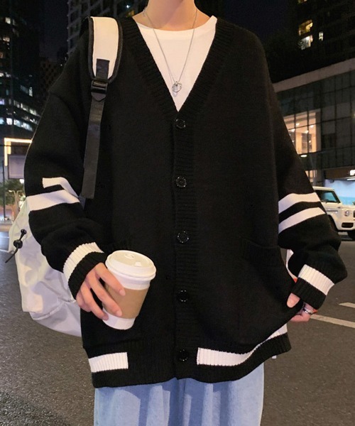 NOWLE（ノウル）の「【NOWLE】ライン柄 ポケット カーディガン（カーディガン/ボレロ・メンズ・グレー/ブラック・MEDIUM/LARGE/X-LARGE/XX-LARGE）」の9枚目の写真