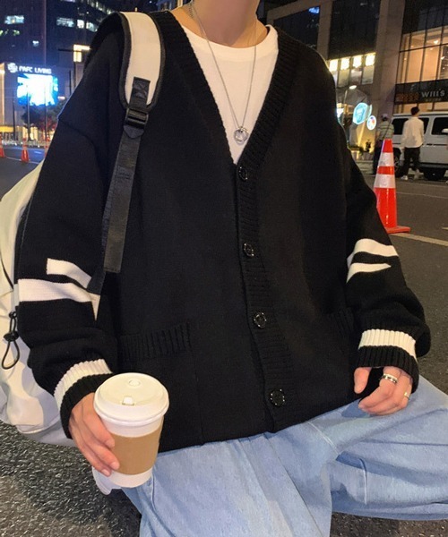 NOWLE（ノウル）の「【NOWLE】ライン柄 ポケット カーディガン（カーディガン/ボレロ・メンズ・グレー/ブラック・MEDIUM/LARGE/X-LARGE/XX-LARGE）」の10枚目の写真