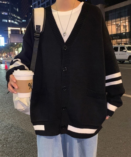 NOWLE（ノウル）の「【NOWLE】ライン柄 ポケット カーディガン（カーディガン/ボレロ・メンズ・グレー/ブラック・MEDIUM/LARGE/X-LARGE/XX-LARGE）」の11枚目の写真