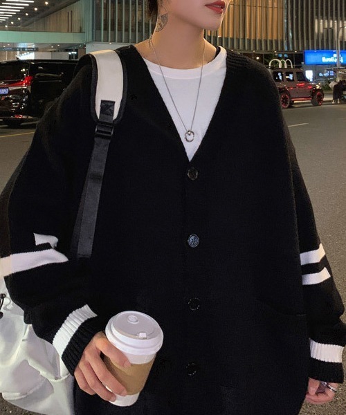 NOWLE（ノウル）の「【NOWLE】ライン柄 ポケット カーディガン（カーディガン/ボレロ・メンズ・グレー/ブラック・MEDIUM/LARGE/X-LARGE/XX-LARGE）」の12枚目の写真