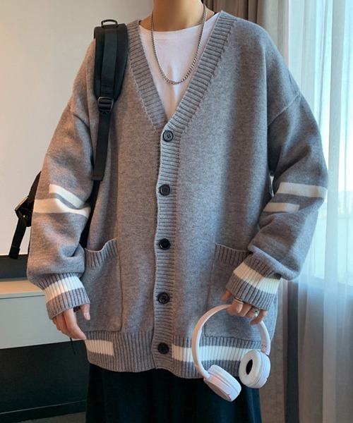 NOWLE（ノウル）の「【NOWLE】ライン柄 ポケット カーディガン（カーディガン/ボレロ・メンズ・グレー/ブラック・MEDIUM/LARGE/X-LARGE/XX-LARGE）」の7枚目の写真