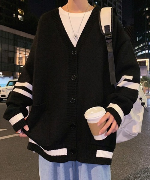 NOWLE（ノウル）の「【NOWLE】ライン柄 ポケット カーディガン（カーディガン/ボレロ・メンズ・グレー/ブラック・MEDIUM/LARGE/X-LARGE/XX-LARGE）」の14枚目の写真