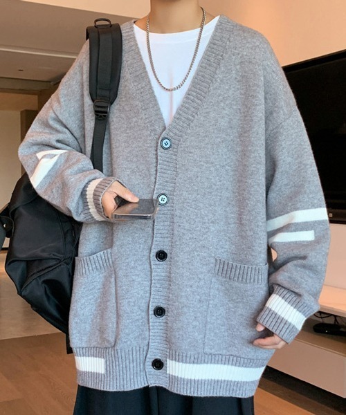 NOWLE（ノウル）の「【NOWLE】ライン柄 ポケット カーディガン（カーディガン/ボレロ・メンズ・グレー/ブラック・MEDIUM/LARGE/X-LARGE/XX-LARGE）」の16枚目の写真