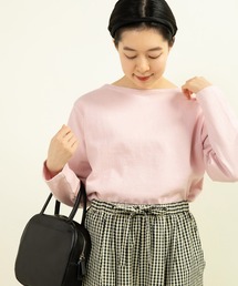 16/2空紡糸ボーダー製品染めボートネックプルオーバー