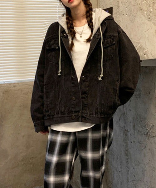 EPICKS（エピックス）の「フード付きデニムジャケット（デニムジャケット・レディース・ブルー/ブラック・M/L）」の5枚目の写真