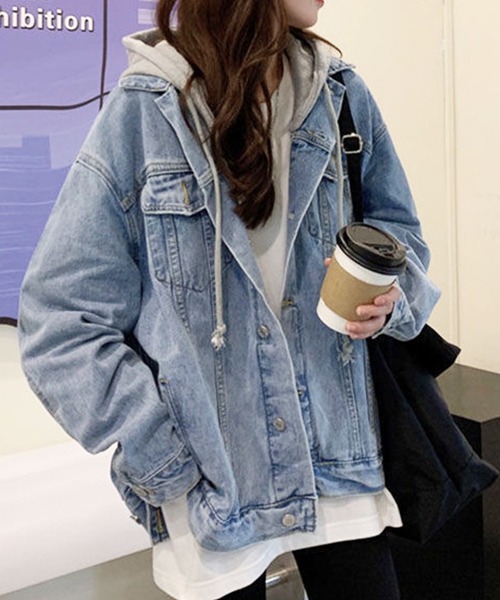 EPICKS（エピックス）の「フード付きデニムジャケット（デニムジャケット・レディース・ブルー/ブラック・M/L）」の6枚目の写真