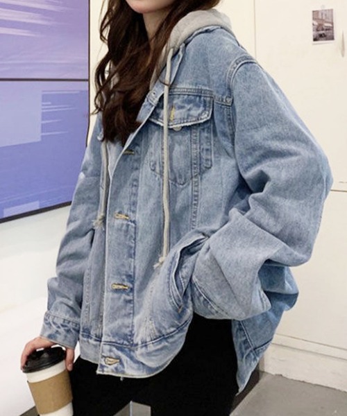 EPICKS（エピックス）の「フード付きデニムジャケット（デニムジャケット・レディース・ブルー/ブラック・M/L）」の7枚目の写真