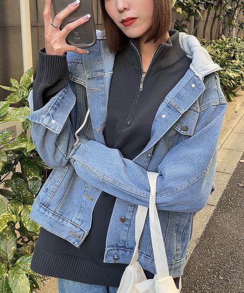 EPICKS（エピックス）の「フード付きデニムジャケット（デニムジャケット・レディース・ブルー/ブラック・M/L）」の9枚目の写真