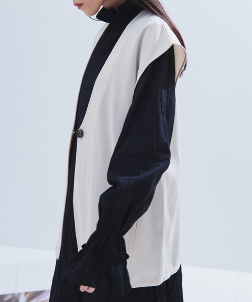 Libra Cue（リブラ キュー）の「ワンボタンベスト（ベスト・レディース・アイボリー/ブラック・FREE）」の13枚目の写真