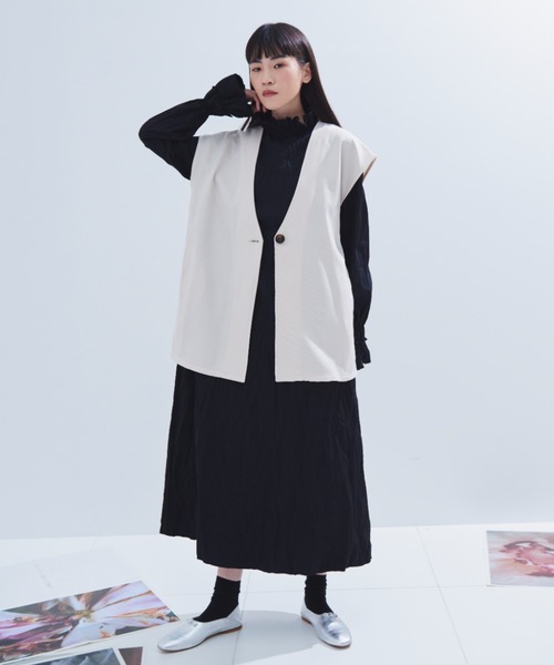 Libra Cue（リブラ キュー）の「ワンボタンベスト（ベスト・レディース・アイボリー/ブラック・FREE）」の8枚目の写真