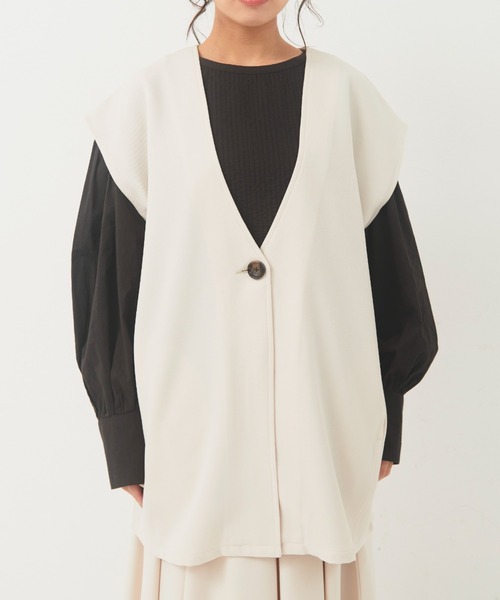 Libra Cue（リブラ キュー）の「ワンボタンベスト（ベスト・レディース・アイボリー/ブラック・FREE）」の14枚目の写真