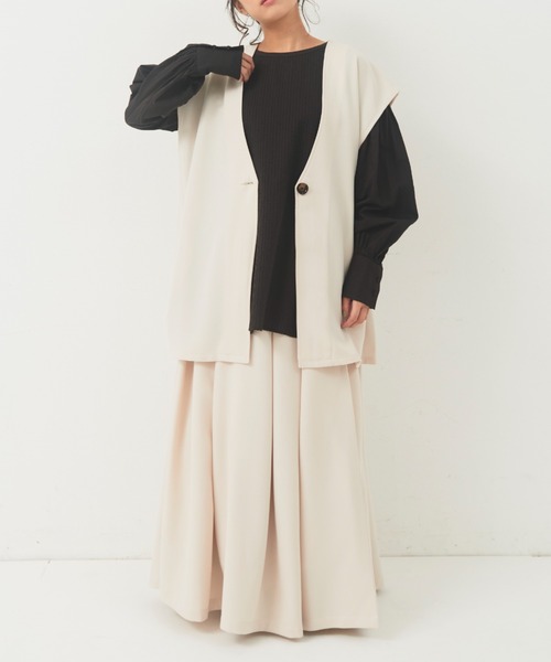 Libra Cue（リブラ キュー）の「ワンボタンベスト（ベスト・レディース・アイボリー/ブラック・FREE）」の22枚目の写真