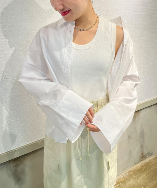 JOINT WORKS（ジョイントワークス）の「ビッグカフス カットオフシャツ（シャツ/ブラウス・レディース・ブルー系その他/ホワイト/サックスブルー・FREE）」の5枚目の写真