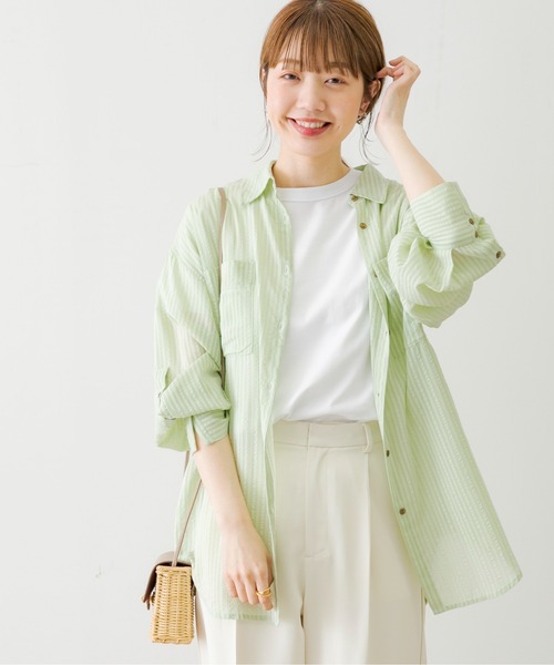 URBAN RESEARCH Sonny Label(アーバンリサーチサニーレーベル)の「シアーストライプオーバーシャツ(シャツ/ブラウス・レディース・オフホワイト/ミント/パープル・FREE)」の3枚目の写真