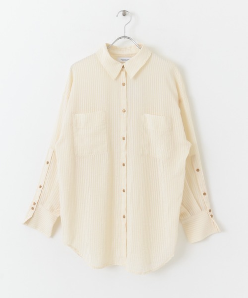 URBAN RESEARCH Sonny Label(アーバンリサーチサニーレーベル)の「シアーストライプオーバーシャツ(シャツ/ブラウス・レディース・オフホワイト/ミント/パープル・FREE)」の4枚目の写真