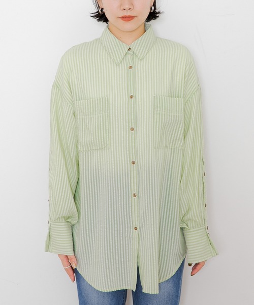 URBAN RESEARCH Sonny Label(アーバンリサーチサニーレーベル)の「シアーストライプオーバーシャツ(シャツ/ブラウス・レディース・オフホワイト/ミント/パープル・FREE)」の16枚目の写真