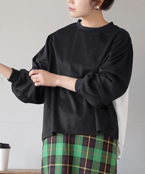 e-zakkamania stores(イーザッカマニアストアーズ)の「ポンチ バックプリーツ プルオーバー(Tシャツ/カットソー・レディース・グレイッシュベージュ/ブラック・M)」の1枚目の写真