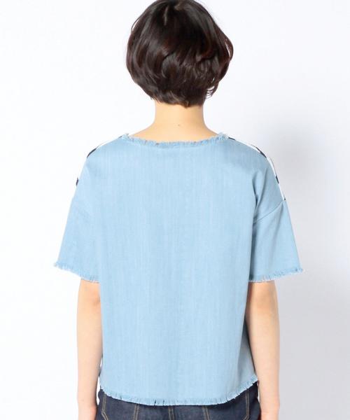 Another Edition(アナザーエディション)の「デニム切り替えコンビショートスリーブ/AEBC DNMキリカエ COMBI SSL(Tシャツ/カットソー・レディース・ホワイト/シャーベット/ネイビー・フリー)」の14枚目の写真