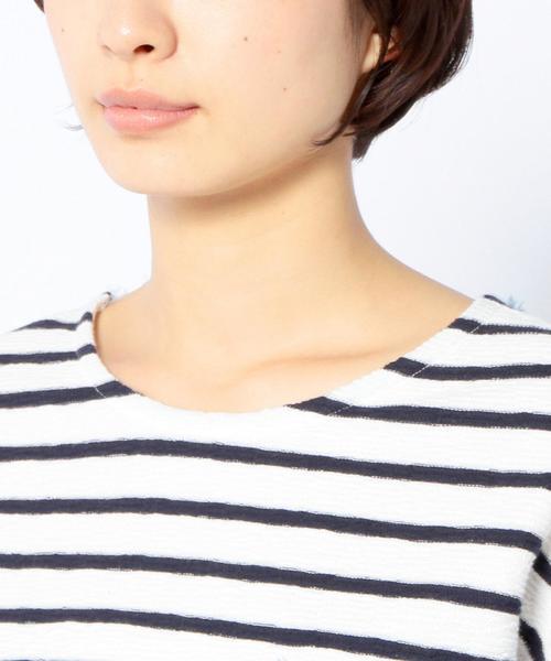 Another Edition(アナザーエディション)の「デニム切り替えコンビショートスリーブ/AEBC DNMキリカエ COMBI SSL(Tシャツ/カットソー・レディース・ホワイト/シャーベット/ネイビー・フリー)」の9枚目の写真