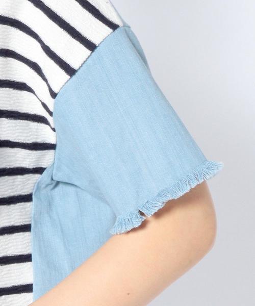 Another Edition(アナザーエディション)の「デニム切り替えコンビショートスリーブ/AEBC DNMキリカエ COMBI SSL(Tシャツ/カットソー・レディース・ホワイト/シャーベット/ネイビー・フリー)」の10枚目の写真