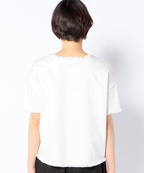 Another Edition(アナザーエディション)の「デニム切り替えコンビショートスリーブ/AEBC DNMキリカエ COMBI SSL(Tシャツ/カットソー・レディース・ホワイト/シャーベット/ネイビー・フリー)」の6枚目の写真