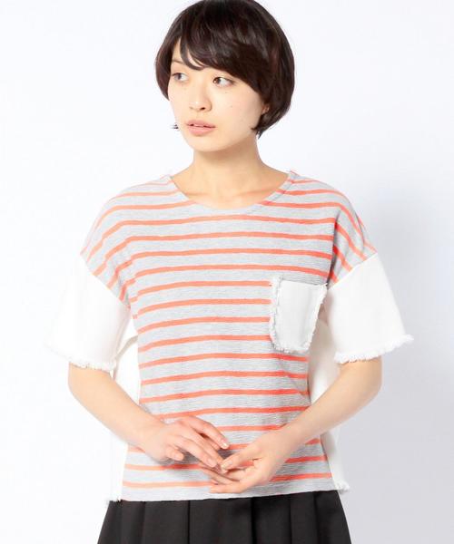 Another Edition(アナザーエディション)の「デニム切り替えコンビショートスリーブ/AEBC DNMキリカエ COMBI SSL(Tシャツ/カットソー・レディース・ホワイト/シャーベット/ネイビー・フリー)」の19枚目の写真