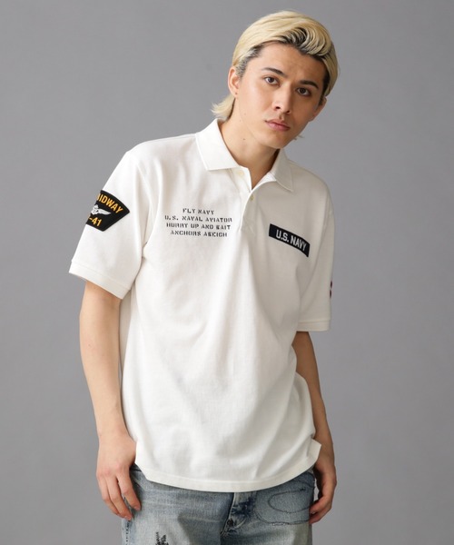 AVIREX(アヴィレックス)の「ネイバル パッチド ポロシャツ / NAVAL PATCHED POLO SHIRT / アヴィレックス / AVIREX(ポロシャツ・メンズ・ホワイト系2/オリーブ系/ネイビー/その他18・L/M/2XL/XL)」の2枚目の写真