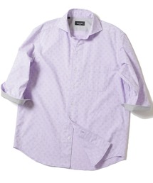 コットン幾何学フラワージャカード七分袖シャツ