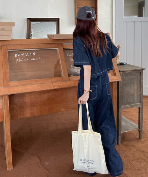 meJane（ミージェーン）の「デニム半そでシャツ＋ワイドパンツ