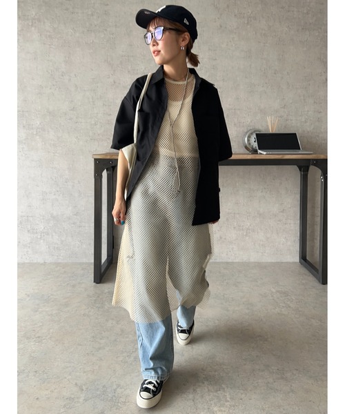owndaily(オンデイリー)の「メッシュワンピース(ワンピース・レディース・アイボリー/ブラック・FREE)」の5枚目の写真
